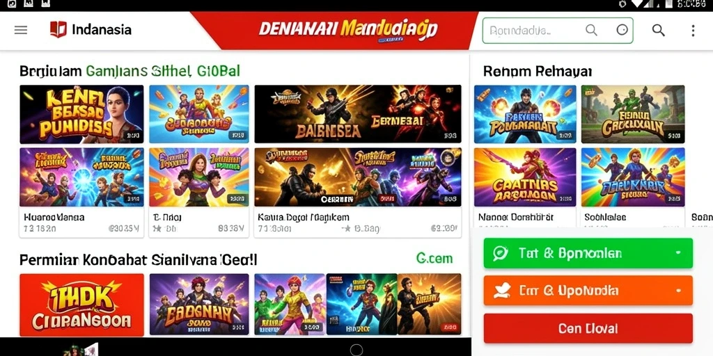 Tampilan utama yang menarik dengan banyak pilihan permainan.